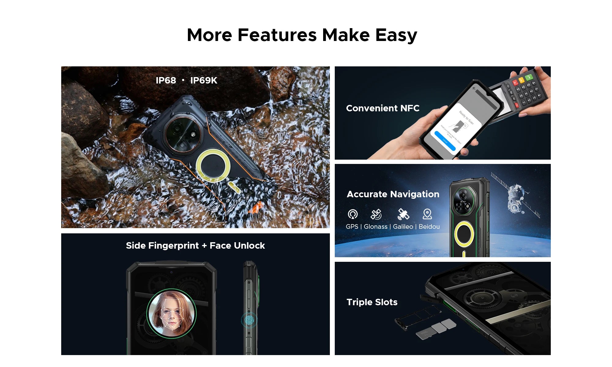 DOOGEE Fire 7 Pro Rugged Phone Dual Camping Lights Support Push-to-Talk Over Cellular 13000mAh Battery Android 15 Smartphone
