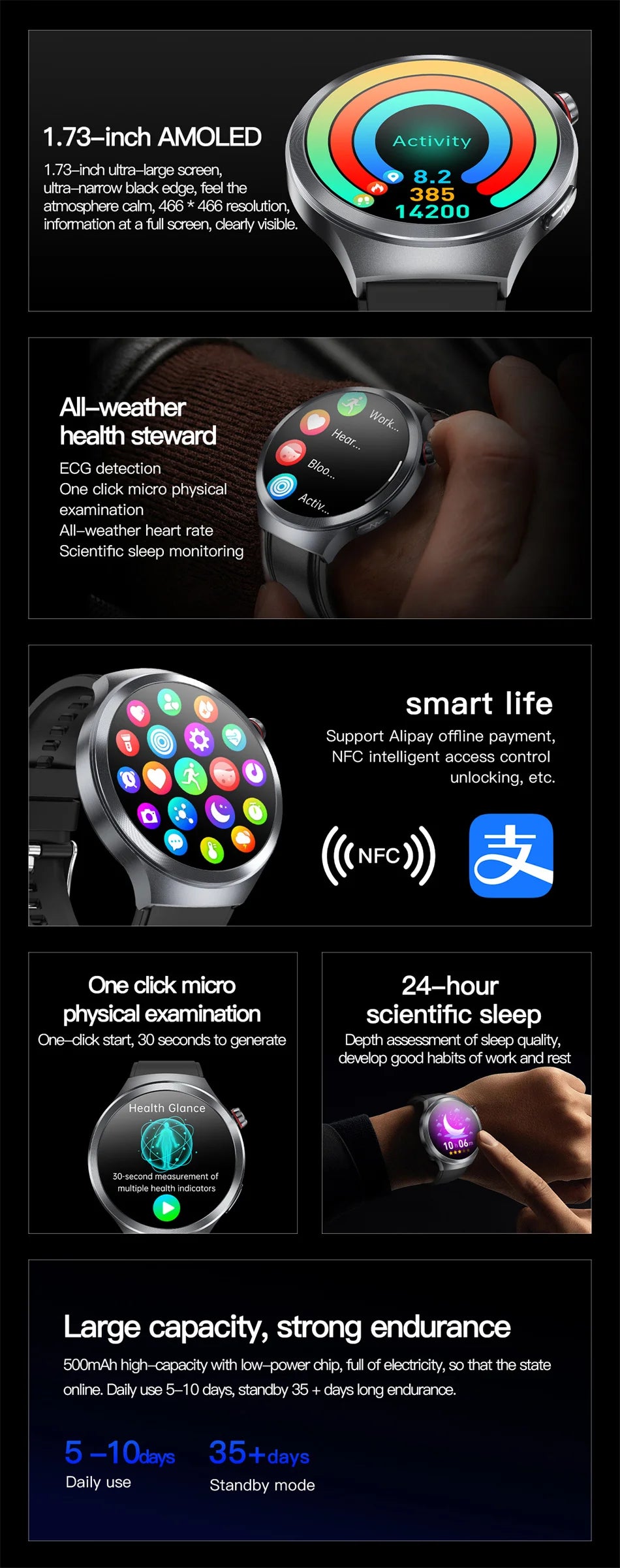 New For Health ECG+PPG Smart Watch Lipids Uric acid Blood Pressure Health watch Men NFC 100+Sport HD Bluetooth call Clock Women