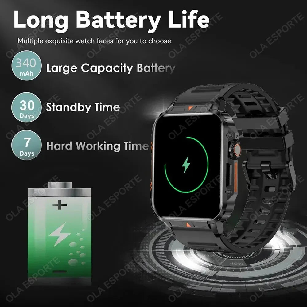 2025 New Rugged Military Sports Smart Watch 1.95 inch 300mAH Bluetooth Fitness Tracker reloj hombre Smarthwhatch For Android IOS