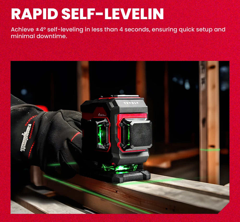 YEVOLT Laser Level Green Beam 12/16 Lines ±4° Self-leveling 3D 360° Horizontal and Vertical Measuring Tools - YVGLL4XS-Series