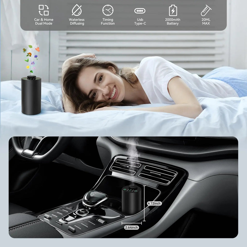 Waterless Essential Oil Diffuser Battery Operated Cordless Aromatherapy Diffuser with Timing & 3 Mist Levels car Diffuser