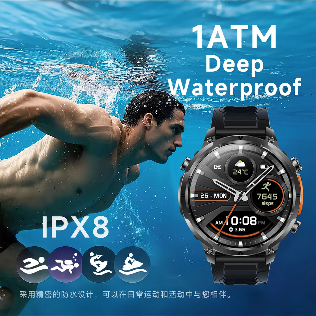Luxury Military GPS Men Smartwatch Wrist Fitness Clock BT Call 1ATM Waterproof Sports Smart Watches for Android IOS Phones 2026
