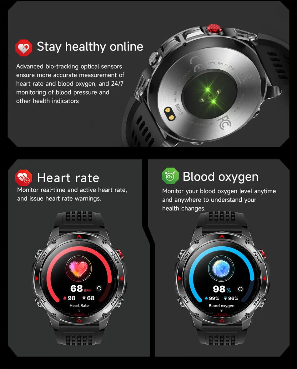 T-Rex 3 Built-in Dual-band GPS Smart Watch Men Smartwatch Compass Altimeter Barometric 5ATM IP69K Waterproof AMOLED HD Watches