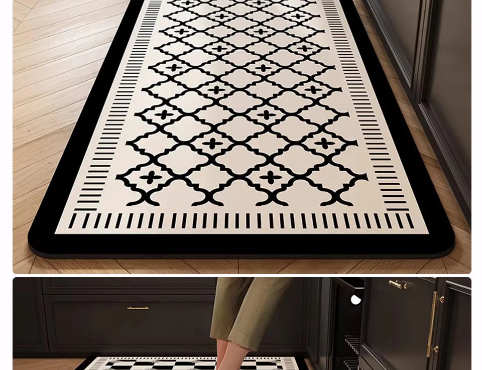 Kitchen Rug PVC Waterproof Leather Carpet Oil-proof Non-Slip Floor Mat Black Checkered Rugs Long Strip Carpets Home Decor 주방용 러그