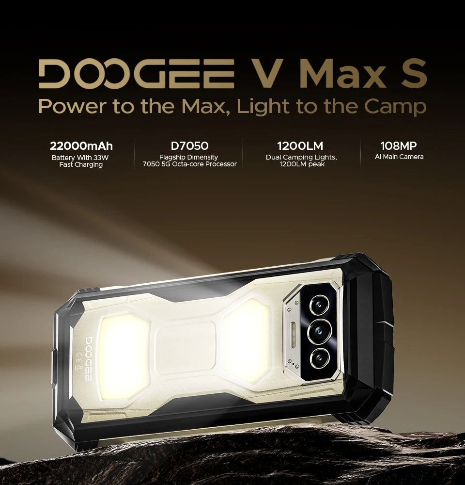 World Premiere DOOGEE V Max S 5G Rugged Phone Dual Camping Lights 22000mAh Battery 24GB(8+16) 256GB 108MP AI Camera Smartphone