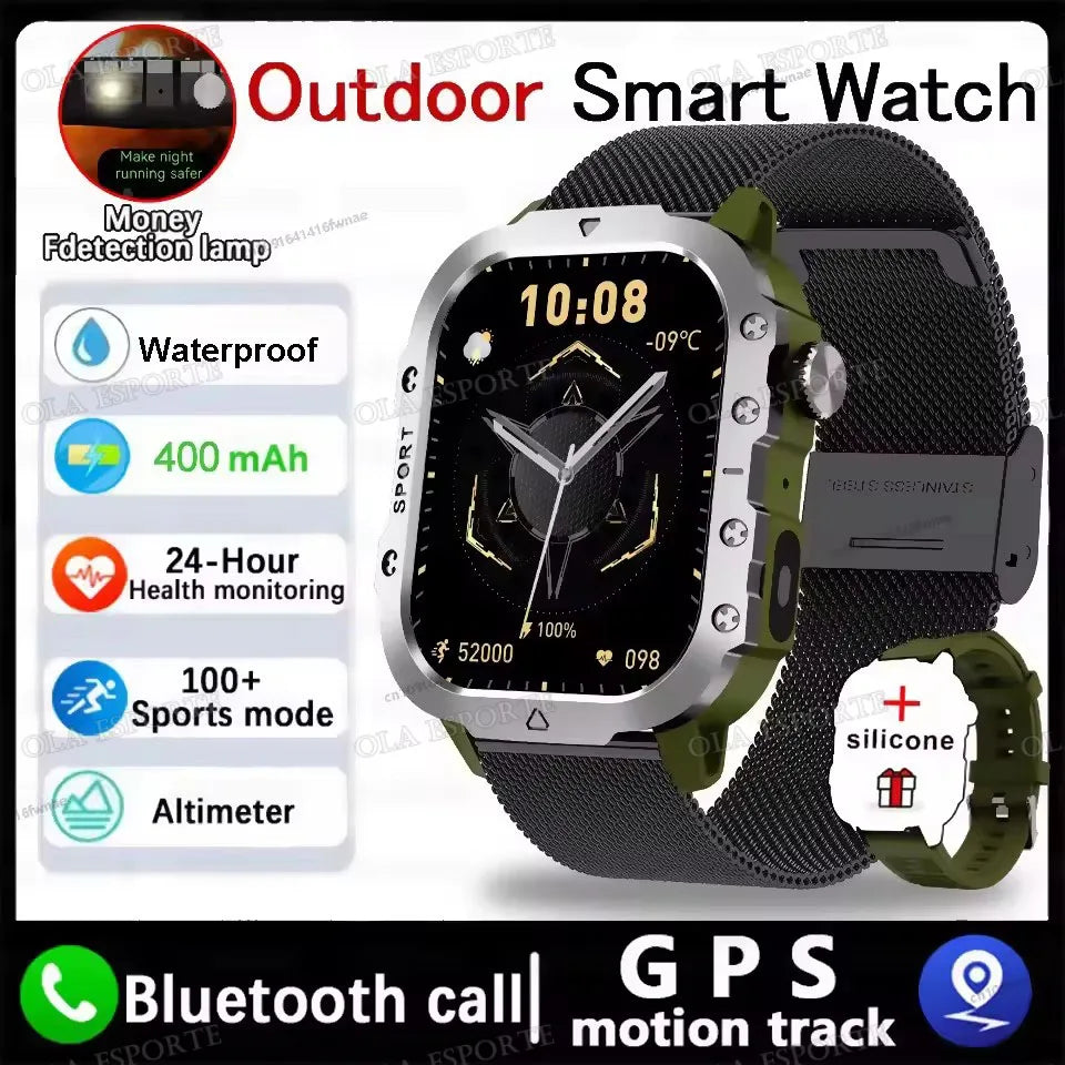 2026 New Military-grade Smart Watch Men GPS Flashlight 3ATM Waterproof Watch Bluetooth Call 100+Sport Outdoor Smartwatch Pk HW12