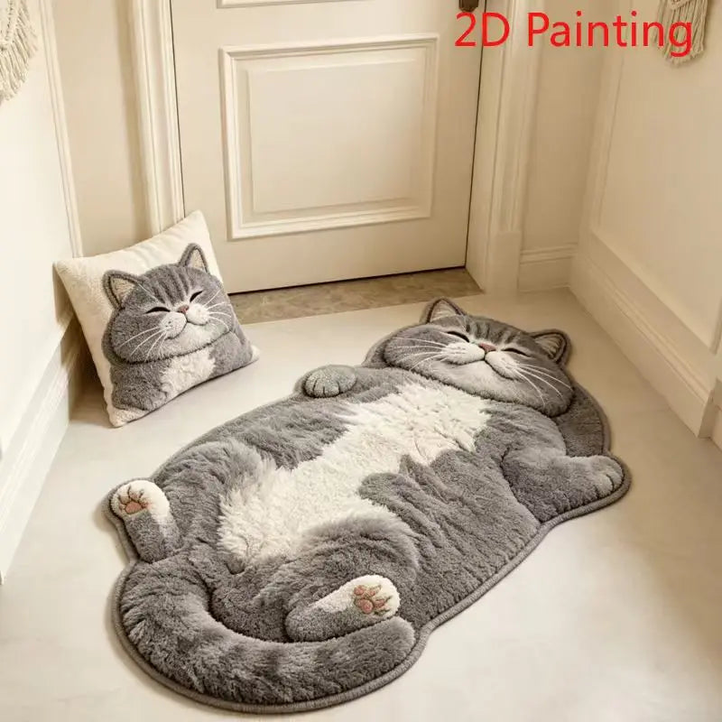 Cute Sleeping Cat Carpets for Living Room 2D Simulation Cat Bedroom Decor Carpet Fluffy Soft Plush Rug Home Thicken Floor Mat