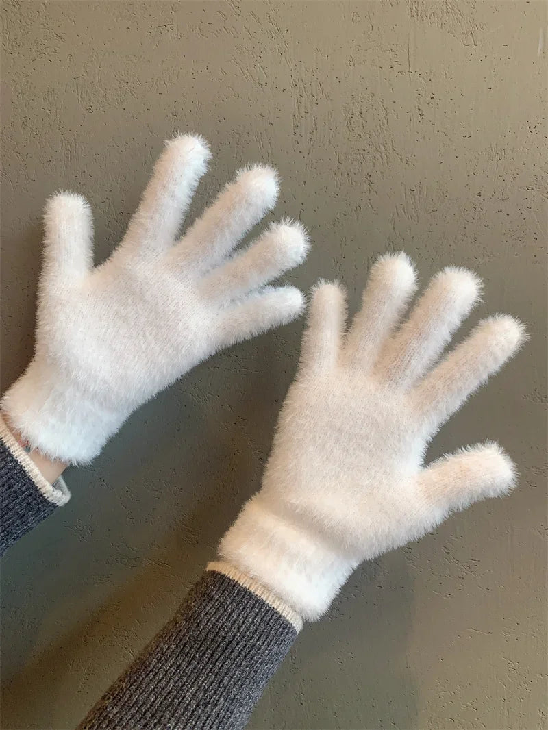 Fashion Winter Mink Velvet Five Finger Gloves Plush Warm Cold-proof Gloves Women Outdoors Cycling Solid Color Wistiti Mittens