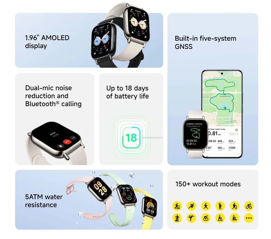 Global Version Xiaomi Redmi Watch 5 Lite 1.96'' AMOLED 18-Day Battery life Built-in GNSS 150+ Modes Smart Watch Bluetooth Call