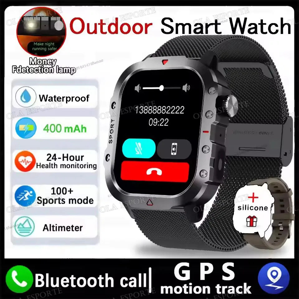 2026 New Military-grade Smart Watch Men GPS Flashlight 3ATM Waterproof Watch Bluetooth Call 100+Sport Outdoor Smartwatch Pk HW12