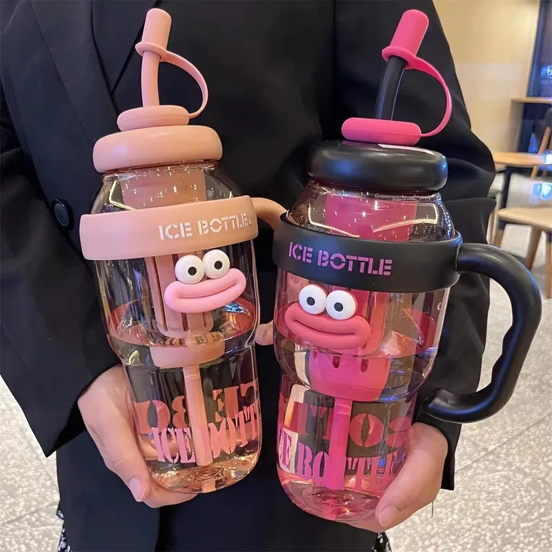 1100ML Sports Water Bottle Cute Aesthetic Large Capacity Water Cup for Women Summer Home Outdoor Portable Straw Cup