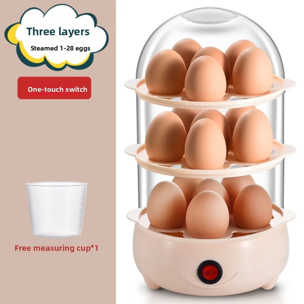 Automatic Power Off Egg Boiler Mini with Measuring Cup Egg Steamer Multi-layer Breakfast Machine for Home Dormitory