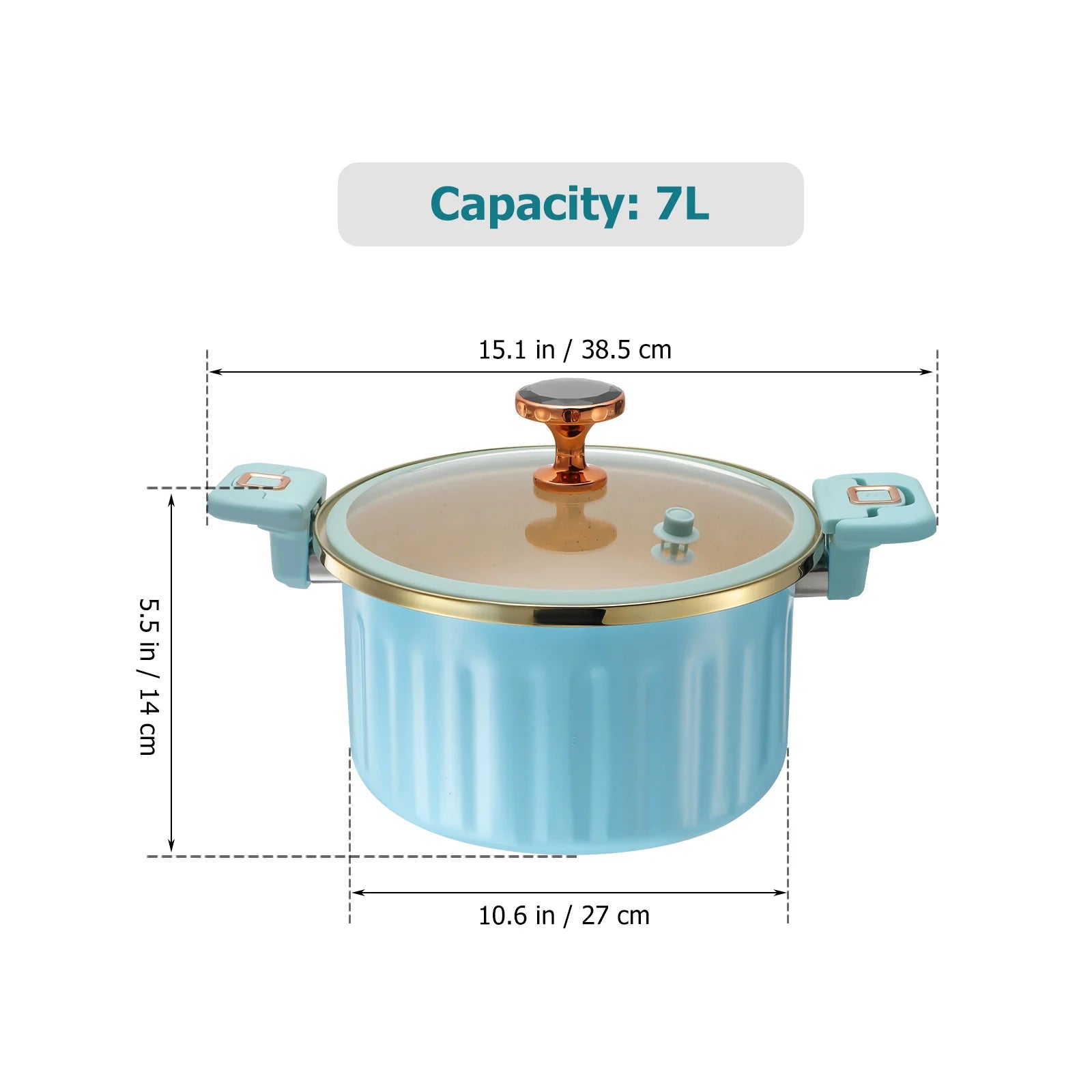 7L Enamel Casserole Pot with Glass Lid, Micro Pressure Cooking Pot with Locking Handles, Nonstick Stockpot for Soup, Stew, Pasta, Gas & Induction Hob