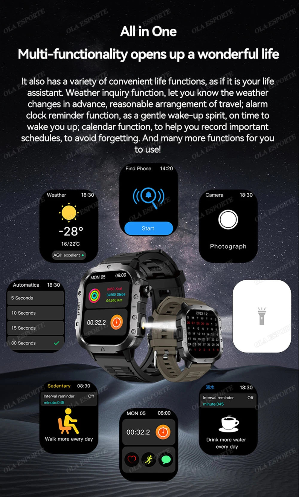 2026 Military SmartWatch Men IP68 5ATM Outdoor Sports Fitness Tracker Waterproof GPS Monitoring 1.96Inch BT Call For Android IOS