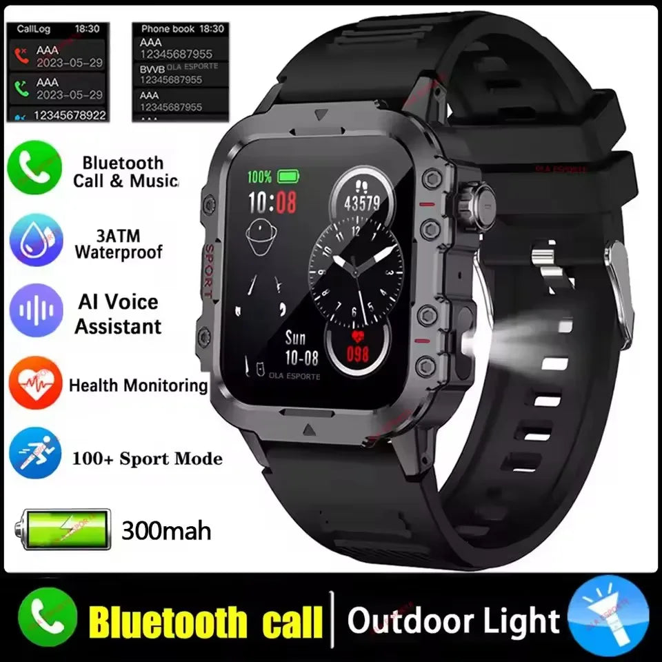2026 New Military-grade Smart Watch Men GPS Flashlight 3ATM Waterproof Watch Bluetooth Call 100+Sport Outdoor Smartwatch Pk HW12