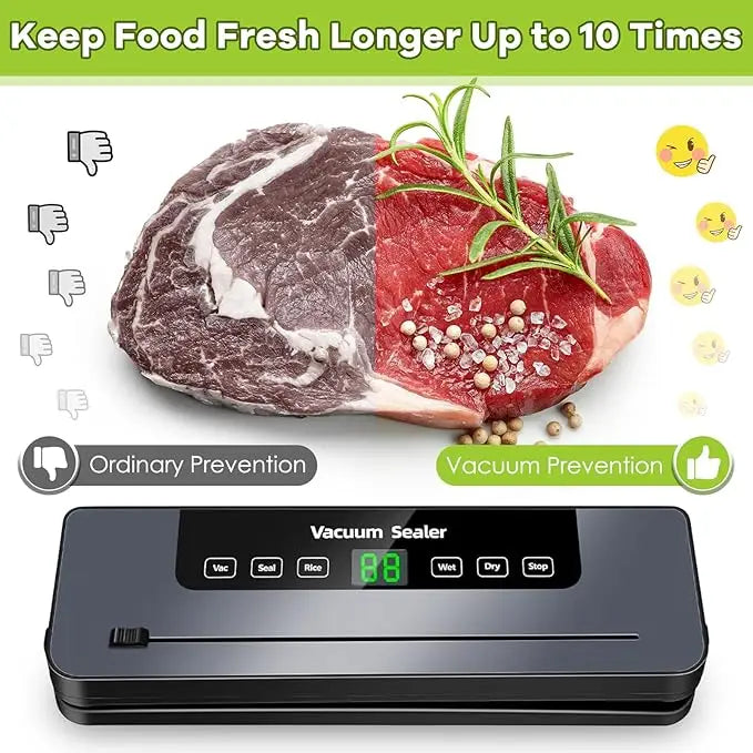 Vacuum Sealer,Automatic Food Vacuum Sealer,5 modes,with 10 sealing pockets and built-in cutter for sealing of wet and dry food
