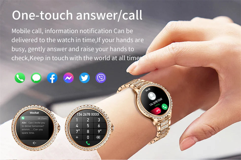 2026 New Fashion Women Diamond Watch 1.32 inch 360*360 HD Display Heart Rate Blood Oxygen Monitoring Bluetooth Call Smartwatch