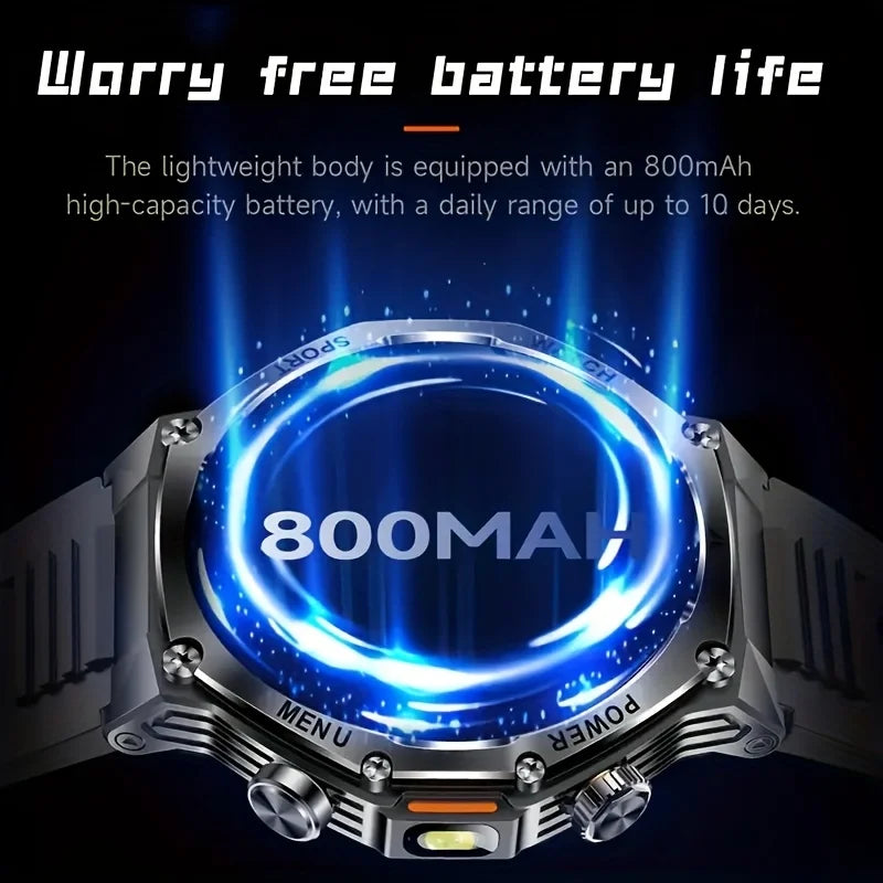 New 1000mah Long Standby AMOLED Smart Watch Men Sports Fitness LED Flashlight 3ATM Waterproof BT Call Smartwatch Men +GiFt
