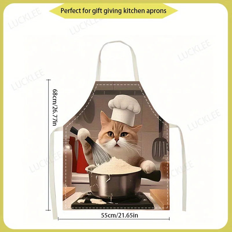 Funny Cat Chef Apron, Realistic Cooking Cat Print Kitchen Bib, Animal Lover Gift, Waterproof Baking Apron for Home & Restaurant
