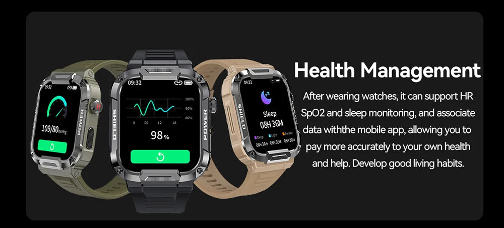 MEVADEN 1.85 inch Outdoor Military Smart Watch Men Bluetooth Call Smartwatch Waterproof Sports Fitness Watches for Android IOS