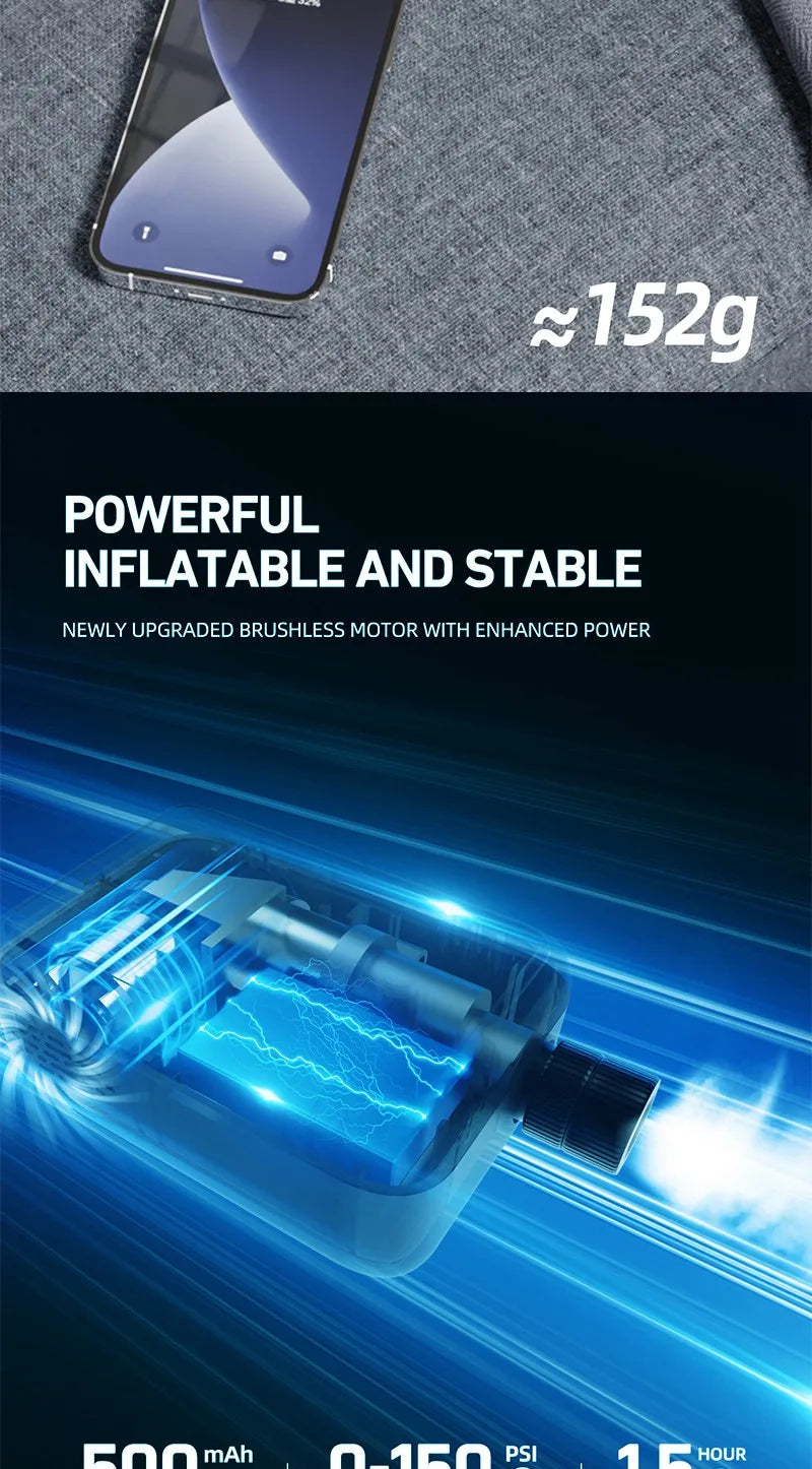 CYCLAMI HW125 Bicycle Electric Inflation Pump Mini Portable 150Psi High Pressure Air Inflator