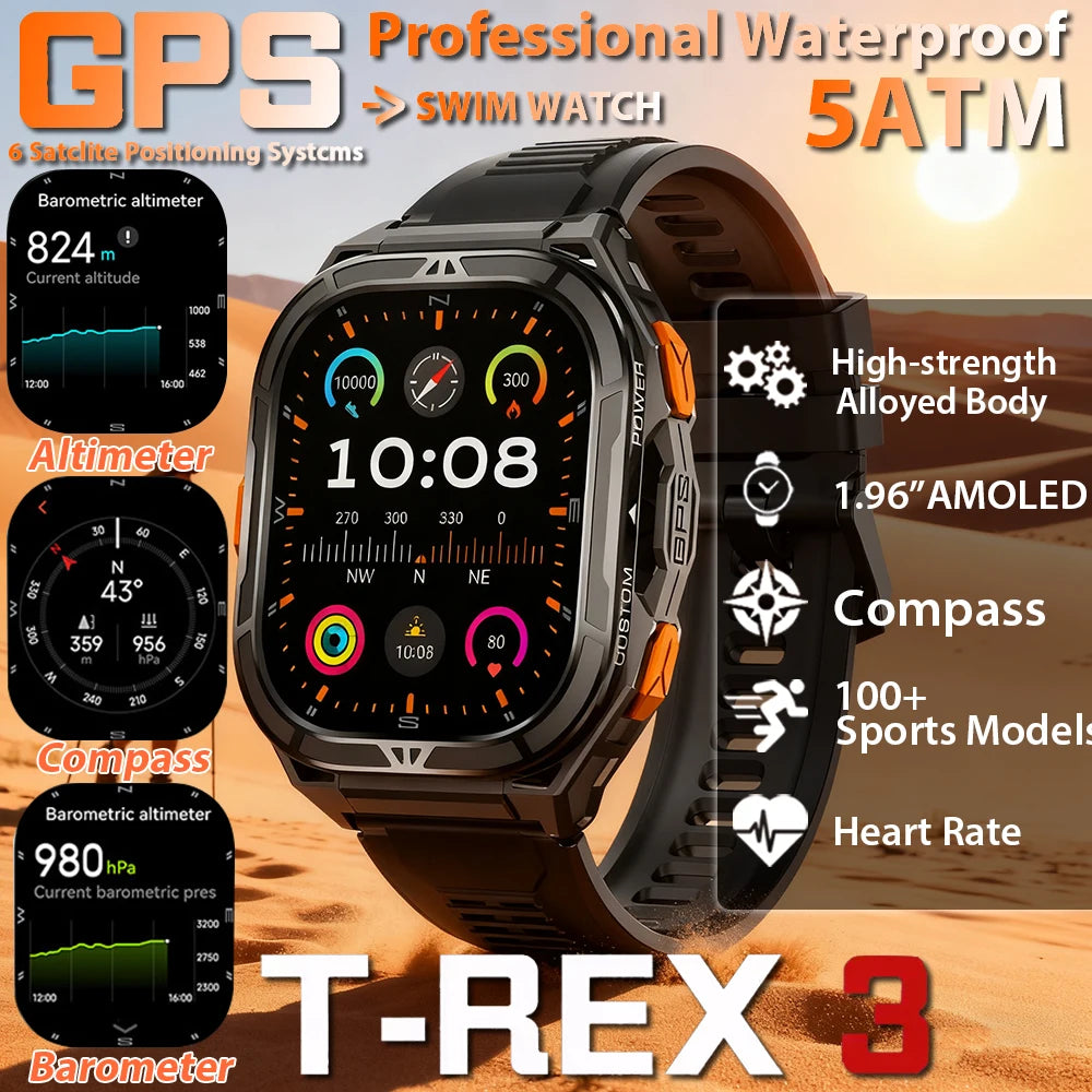 2026 NEW TANK X5 Smartwatch 5ATM Waterproof GPS Dual-Frequency tracking 1.96" AMOLED 530mAh Compass 170+ Sports Fitness Tracker