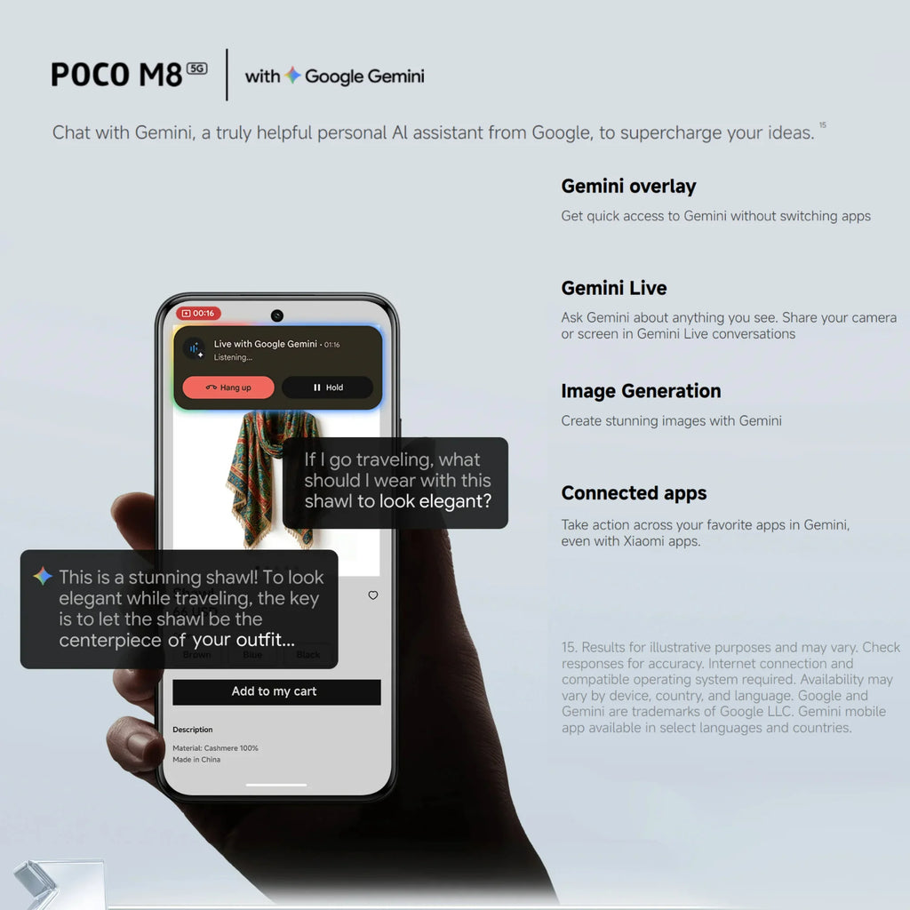POCO M8 5G 8+256GB Global Version Snapdragon® 6 Gen 3 6.77" 120Hz Flow AMOLED display 7.35mm sleek 3D-curved design 5520mAh 45W