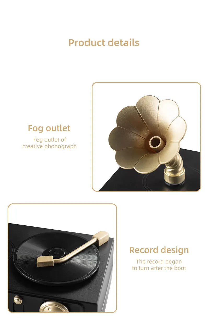 5V Retro Phonograph Bluetooth Speaker Humidifier Ultrasonic Aroma Diffuser Rotating Colorful Light Remote Essential Oil Atomizer