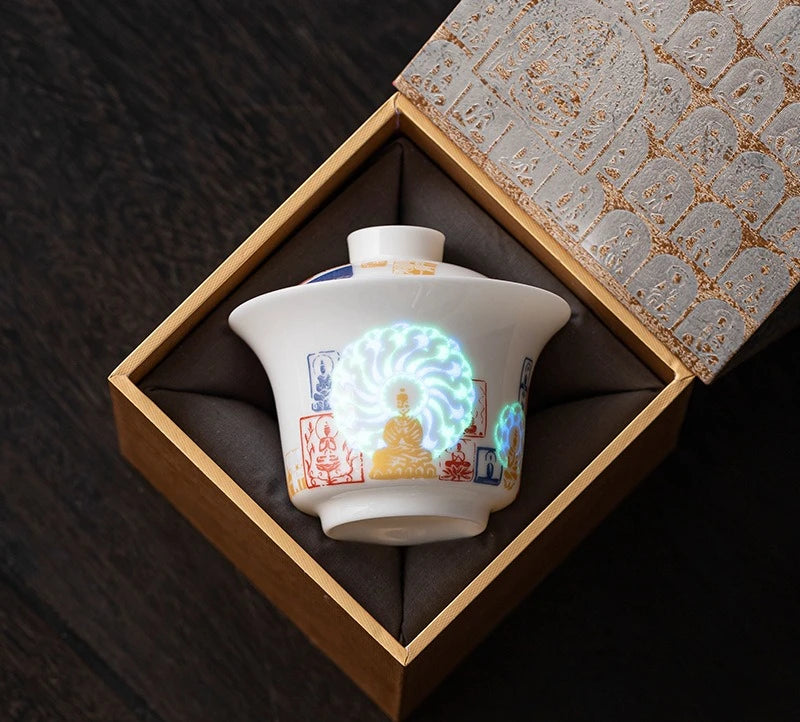 Chinese Style Dunhuang Buddhist Luminous Ceramic Tea Cup Personal Master Cup Household Drinking Gift Teacup