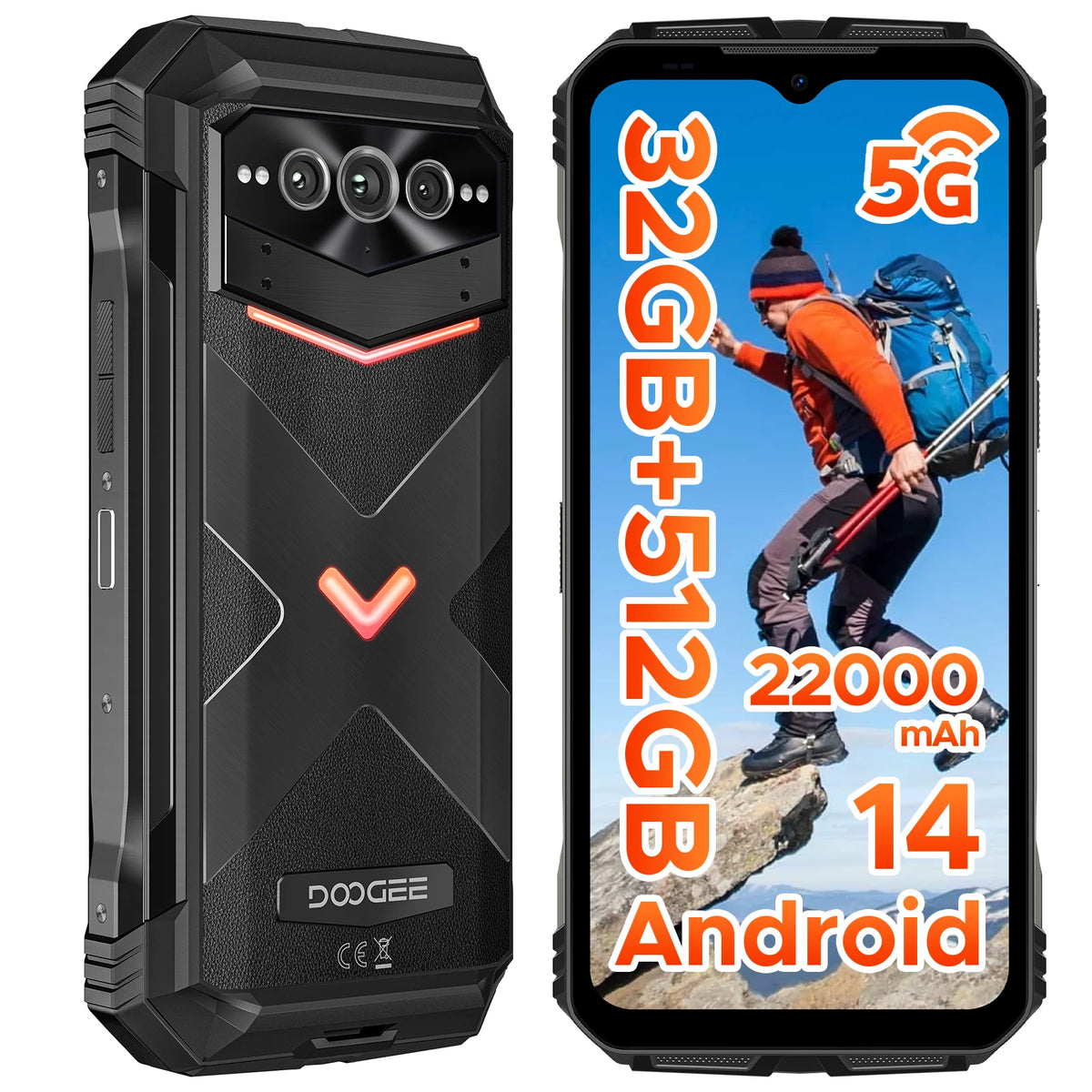 DOOGEE V Max Pro 5G Rugged Phone Dimensity 7050 6.58'' 120Hz 22000mAh Large Battery 12GB+512GB Lighting Effect 5g Smartphone