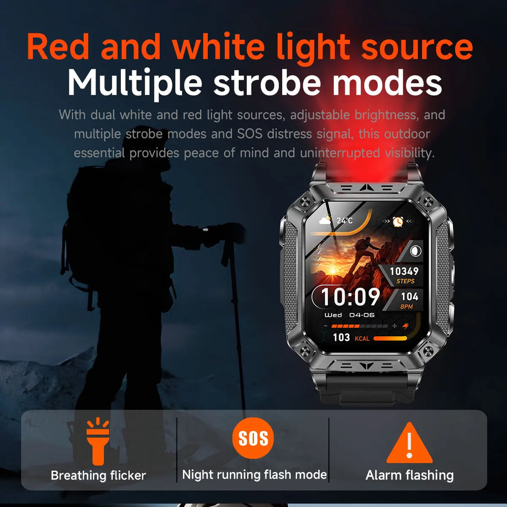 2026 Military 5ATM Waterproof Smart Watch Men 1400mAh Battery GPS Tracks 2.01" HD AMOLED Bluetooth call Sport Fitness Smartwatch