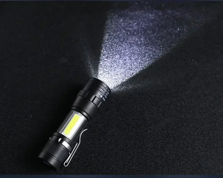 Mini LED Flashlight with Pen Clip Zoomable USB Rechargeable Portable Torch with Side Lights Outdoor Camping Emergency Lantern