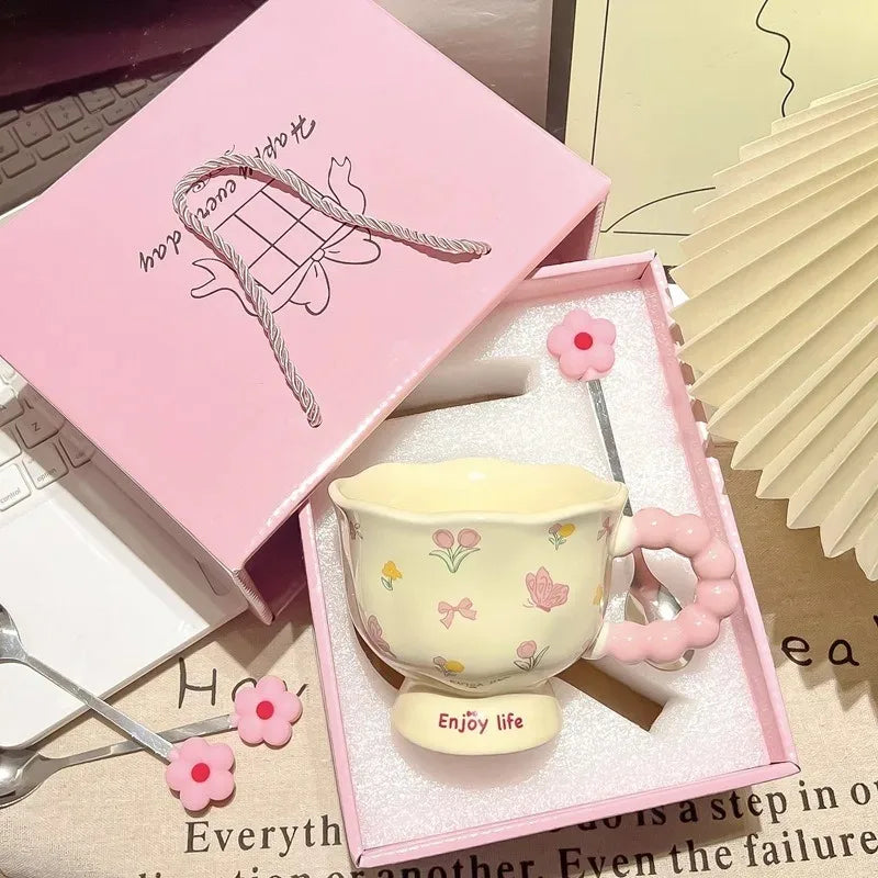 High-value birthday gifts for girls, tulip ceramic cups, gift boxes, flower mugs