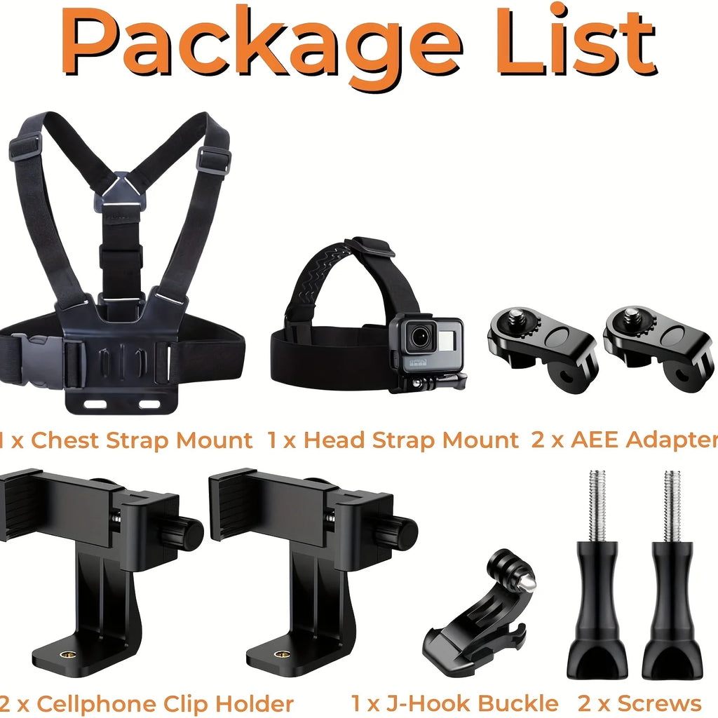 Adjustable Headband And Chest Band Shooting Stand for Mobile Phones And Action Cameras Compatible with GoPro DJI And More