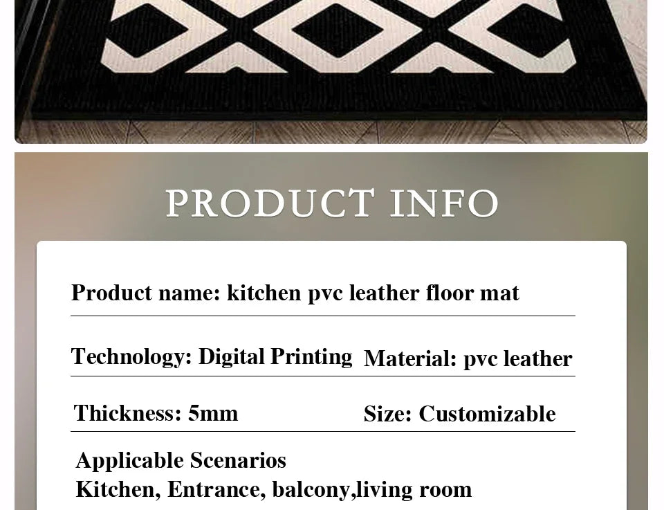 Kitchen Carpet Waterproof Oil-proof Floor Mat Pvc Leather Non-slip Foot Mats Long Strip Home Decoration Rug Alfombra De Cocina