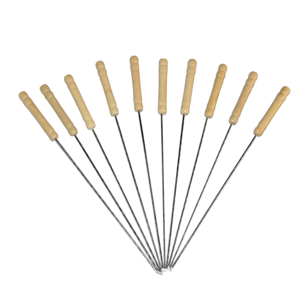 10Pcs Barbecue Skewer Reusable 8 Inch Shish Kebob Sticks with Wooden Handle for Shish Kebab Chicken Shrimp and Vegetables