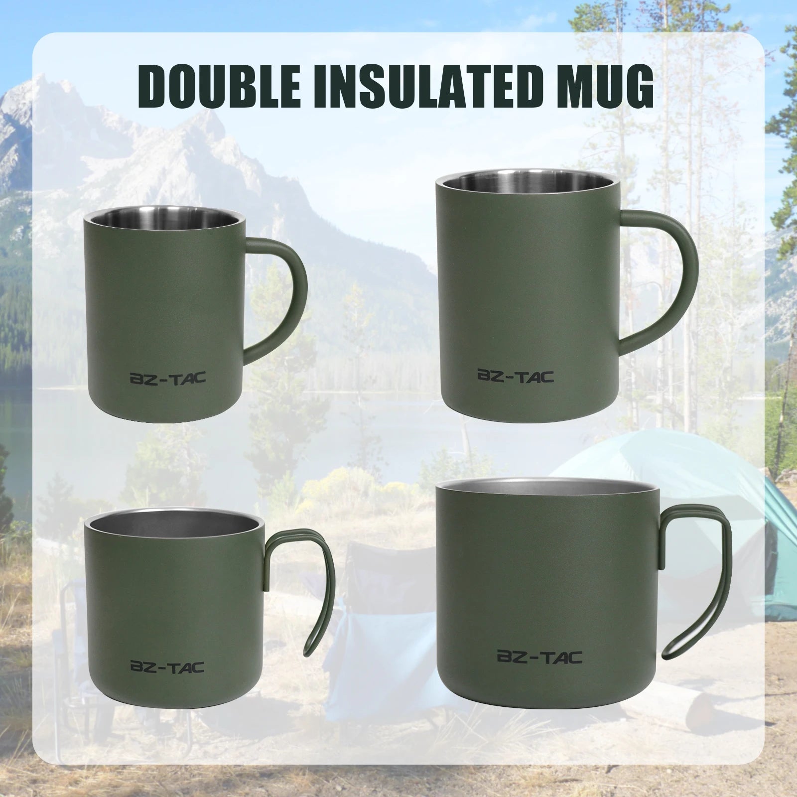 N Double Wall Coffee Mug Stainless Steel Matte Army Green Water Mug Insulated with Handle for Camping Picnic Outdoors 300/450ml