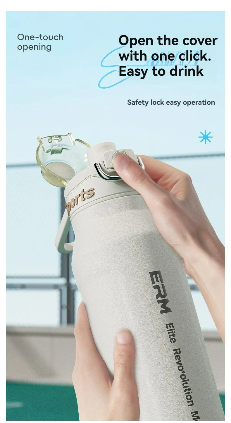 1L Thermos Bottle Stainless Steel Iced And Heat Insulated Cups Hiking Cycling Fitness Vacuum Flasks with Handle