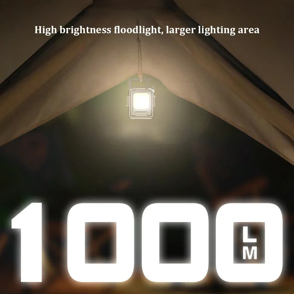 Mini Flashlight Keychain Light COB Work Light USB Rechargeable Lamp with 90° Foldable Side Lights Super Bright Portable Lanterns