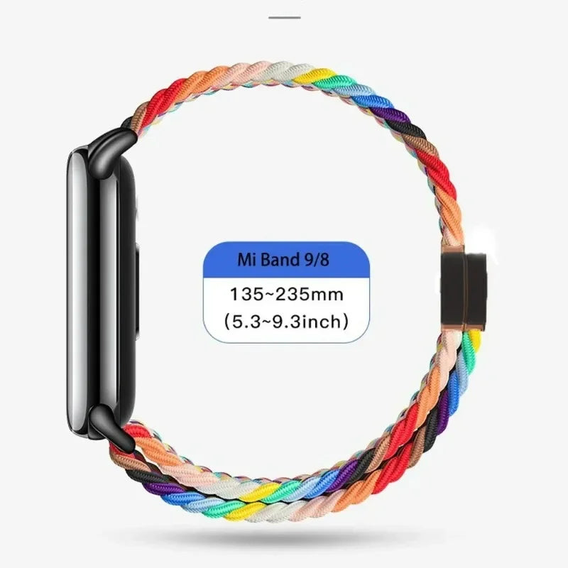 Adjustable Nylon Strap for Xiaomi Mi Band 10/9 Magnetic clasp bracelet Accessories for Xiaomi Mi Band 8/mi 9/10 Smart Watch Belt