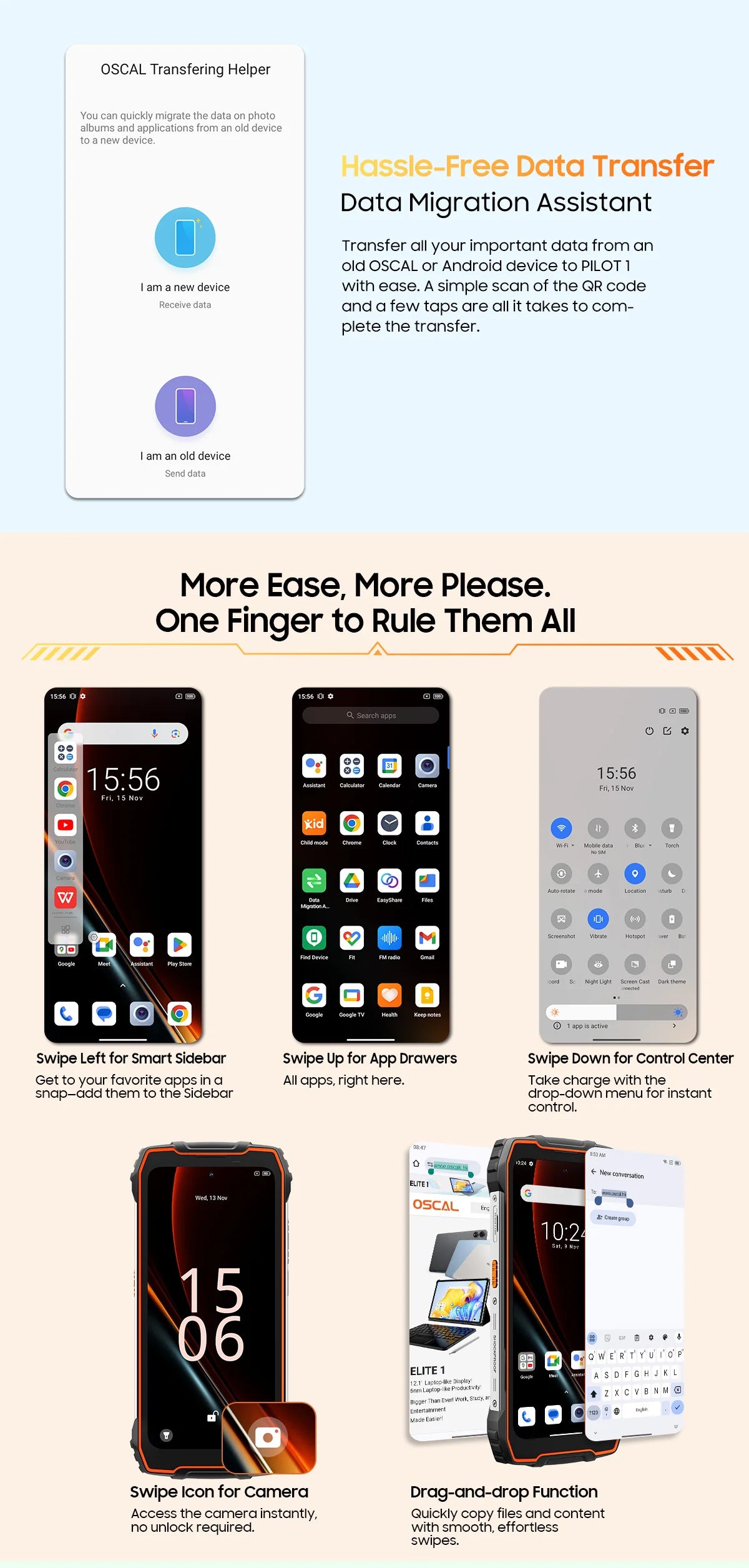 Blackview OSCAL PILOT 1 Rugged Phone 6.67" 90Hz IPS Display 6GB+256GB Android 14 Outdoor Smartphone with LED Flashlight GPS/NPC