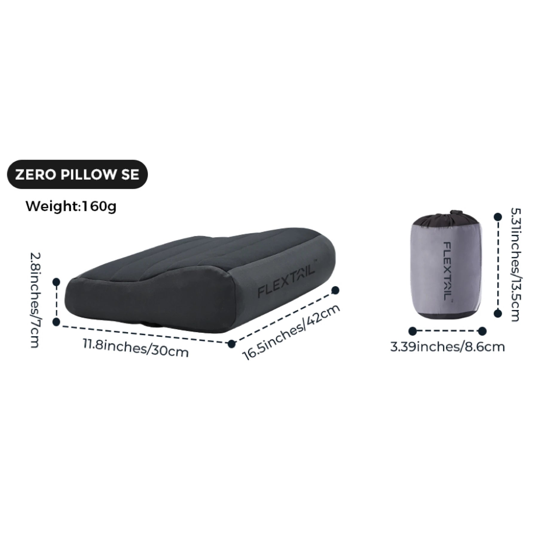 FLEXTAIL ZERO PILLOW&ZERO PILLOW SE - Camping Pillow, Inflatable Pillow with Elastic Strap, Ergonomic Design,Two Height Options