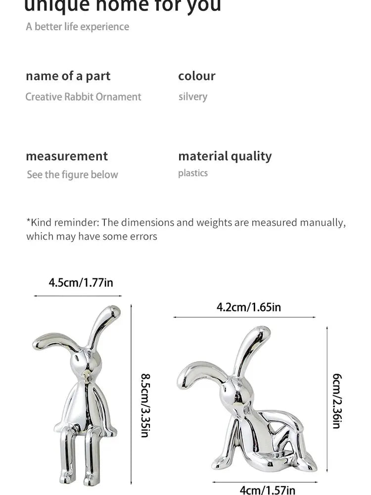 2PC Long-Eared Rabbit Double Statue Cartoon Decoration Accessories Living Room Bedroom Car Decoration Desktop Decorative Ornamet