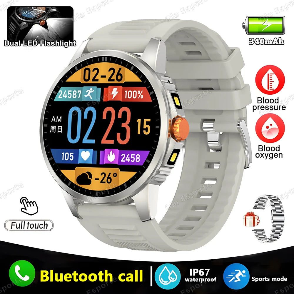2025 New Men's GPS Sports Smart Watch 1.53'' AMOLED Display LED Flashlight Heart Rate Bluetooth Call 5ATM Waterproof Smartwatch