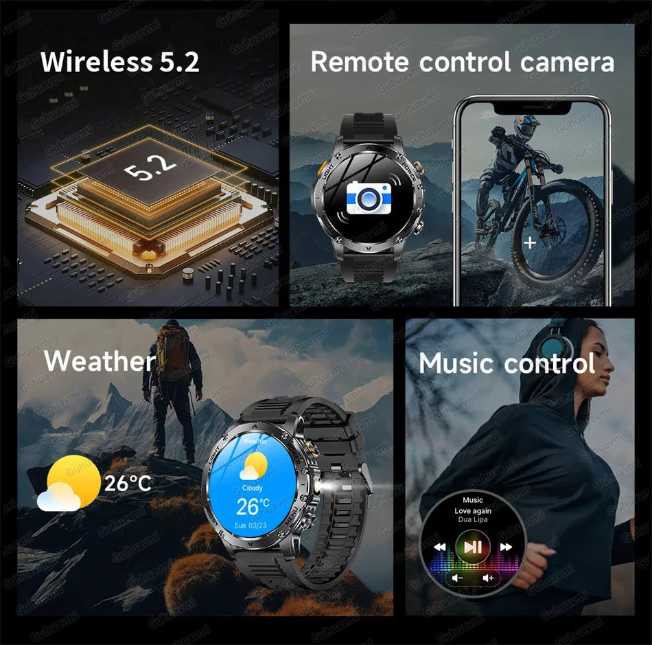 2025 New Military Grade Men 1000mAh Super Large Battery Smart Watch GPS 3ATM Waterproof Bluetooth Call Sports Fitness Smartwatch