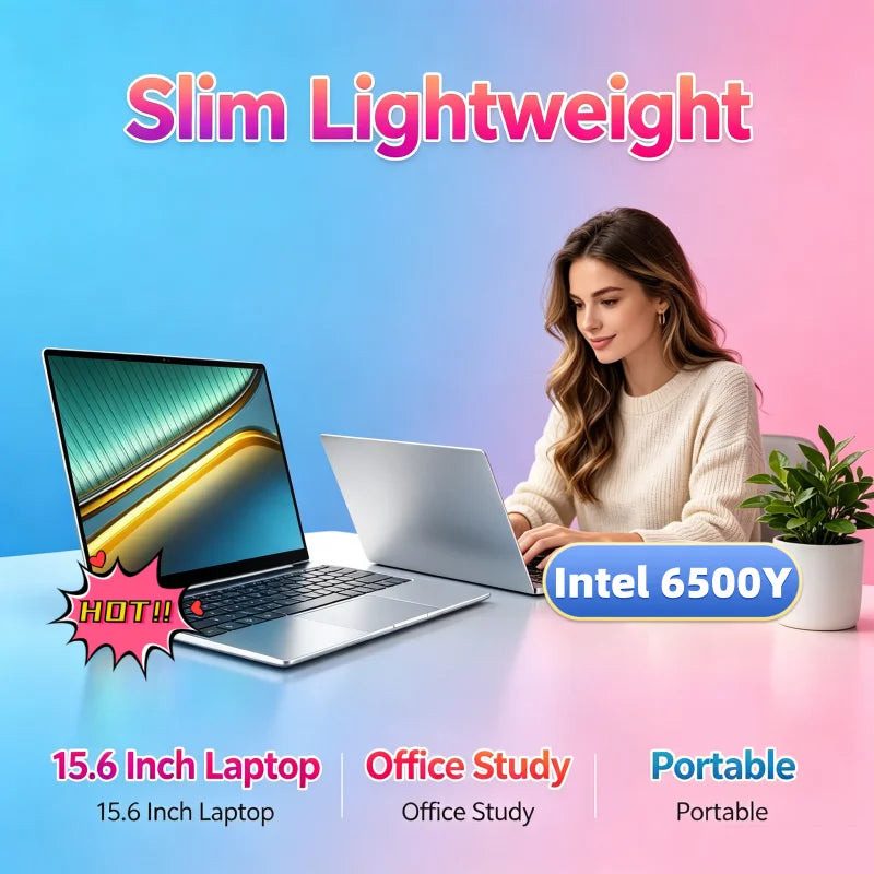 High Performance Intel 6500Y 15.6" Slim Light Notebook 32GB RAM 2TB SSD 5000mAh Win11 Business & Gaming Laptop