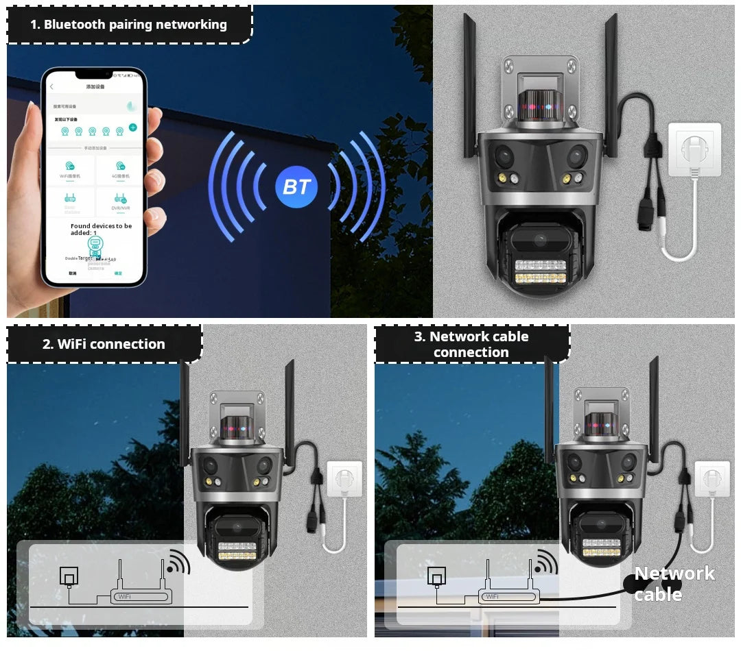 8K 16MP WiFi IP Camera 8X Zoom Four Lens Outdoor PTZ Security Camera Auto Tracking Smart Security Protection CCTV Video Camera