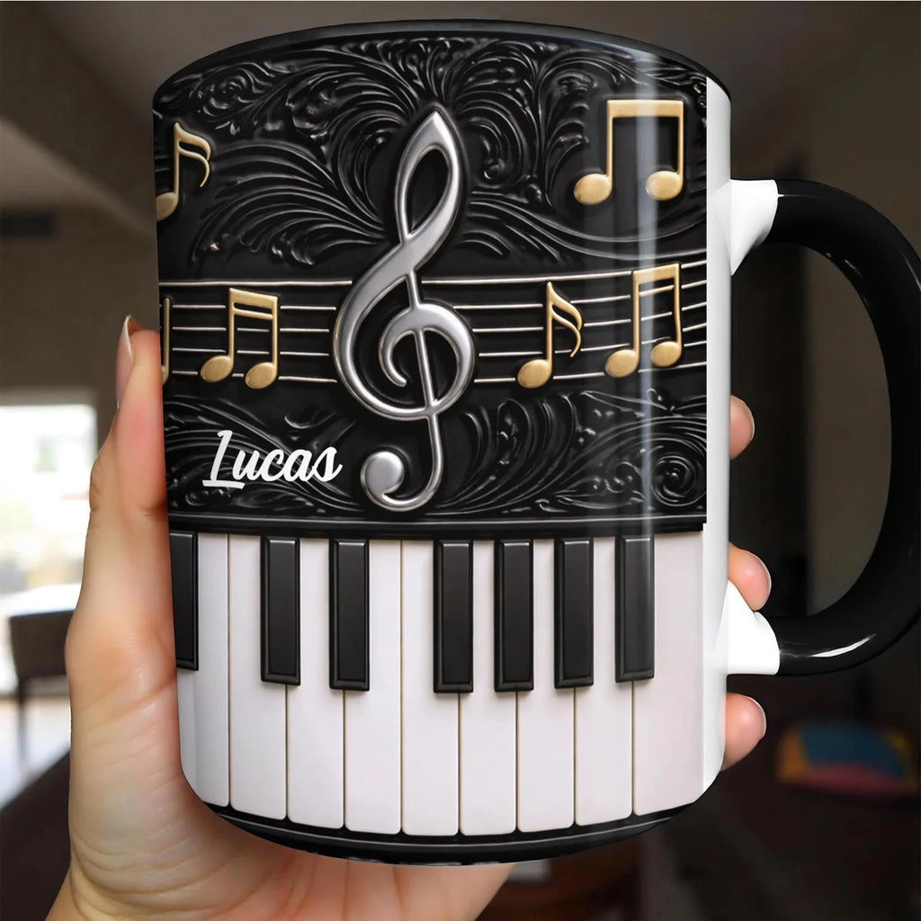 Personalized Name Piano Ceramic Coffee Mugs Elegant Gift for Pianists & Music Enthusiasts