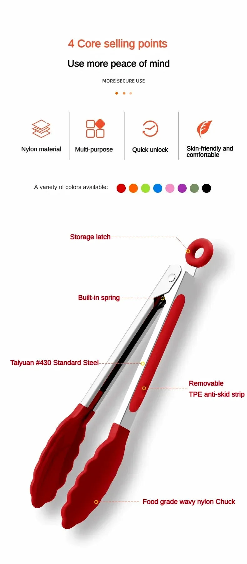 Anti Slip Cooking Serving Tongs Stainless Steel Food Clip Bread Salad Tong Heat-Resistant Barbecue Clips Kitchen Cooking Tool