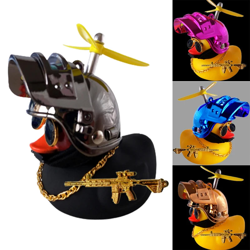 Broken Wind Rubber Duck Motor Accessories Yellow Duck with Helmet Auto Car Accessories Duck In The Car Car Interior Decoration